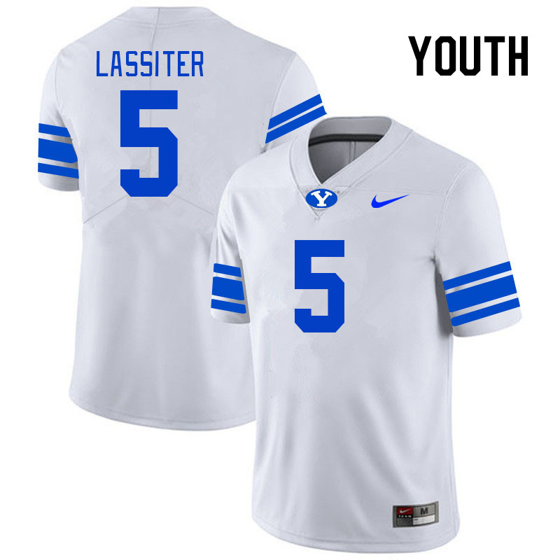 Youth #5 Darius Lassiter BYU Cougars College Football Jerseys Stitched Sale-White